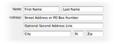 Empty address block with fields internally labeled